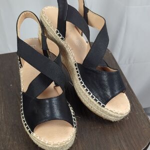 Elegant Black Espadrille Wedge Sandals 2.5 IN